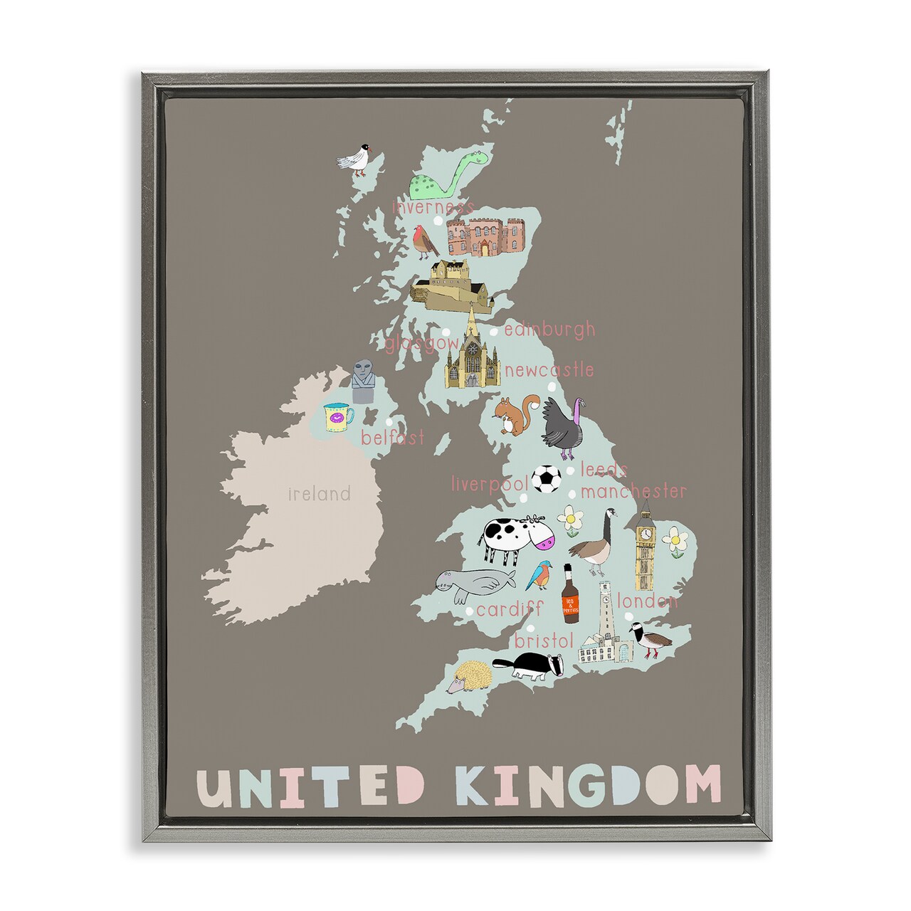 Stupell Industries Kid's Map of United Kingdom Floating Frame, design by Carla Daly